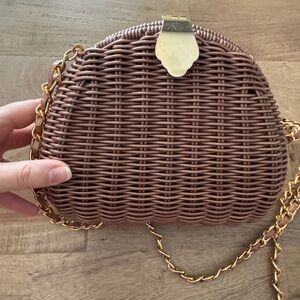 Plastic basket Brown Woven Clutch with Gold Chain